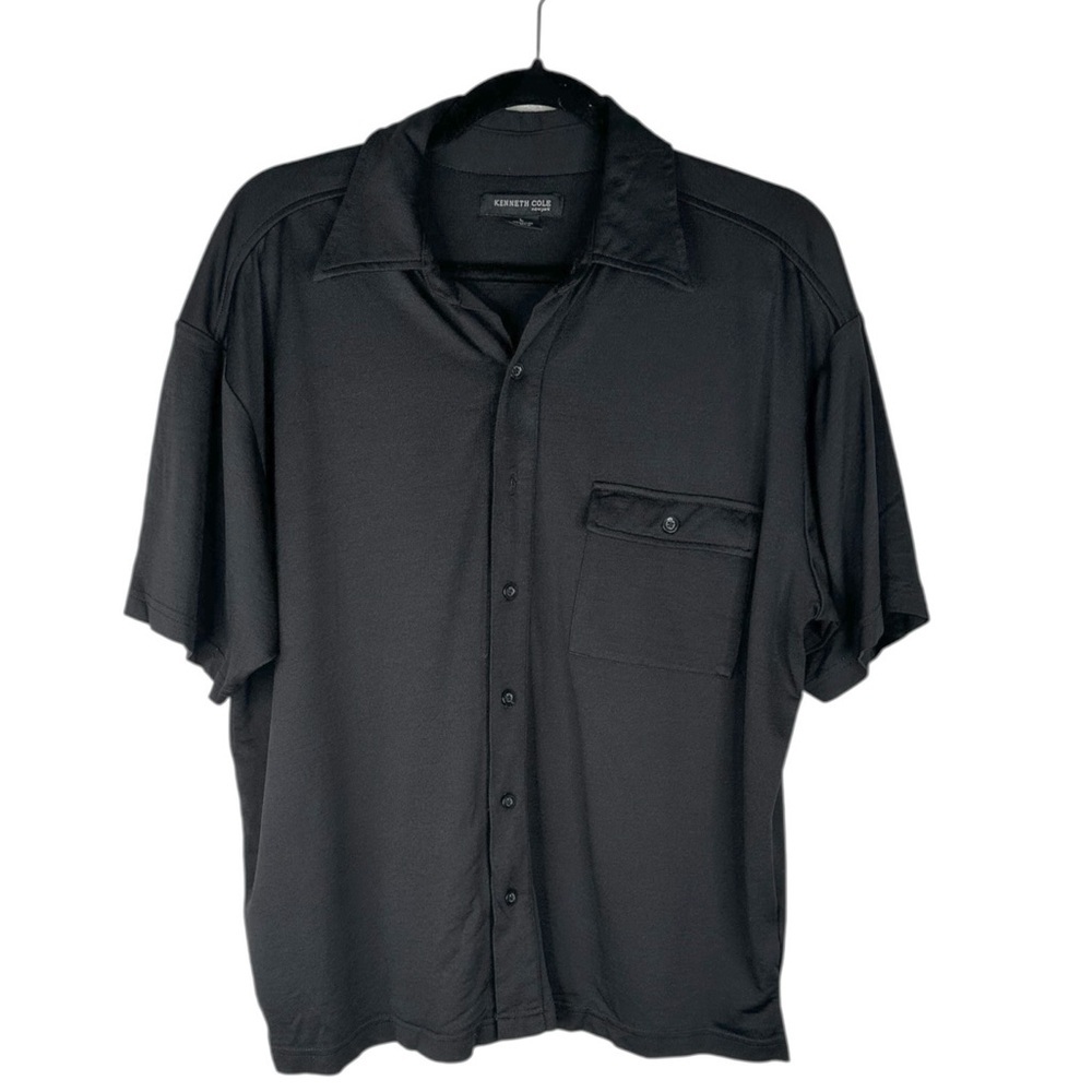 Kenneth Cole Men's Black Button Down Short Sleeve Casual Vacation Career Shirt